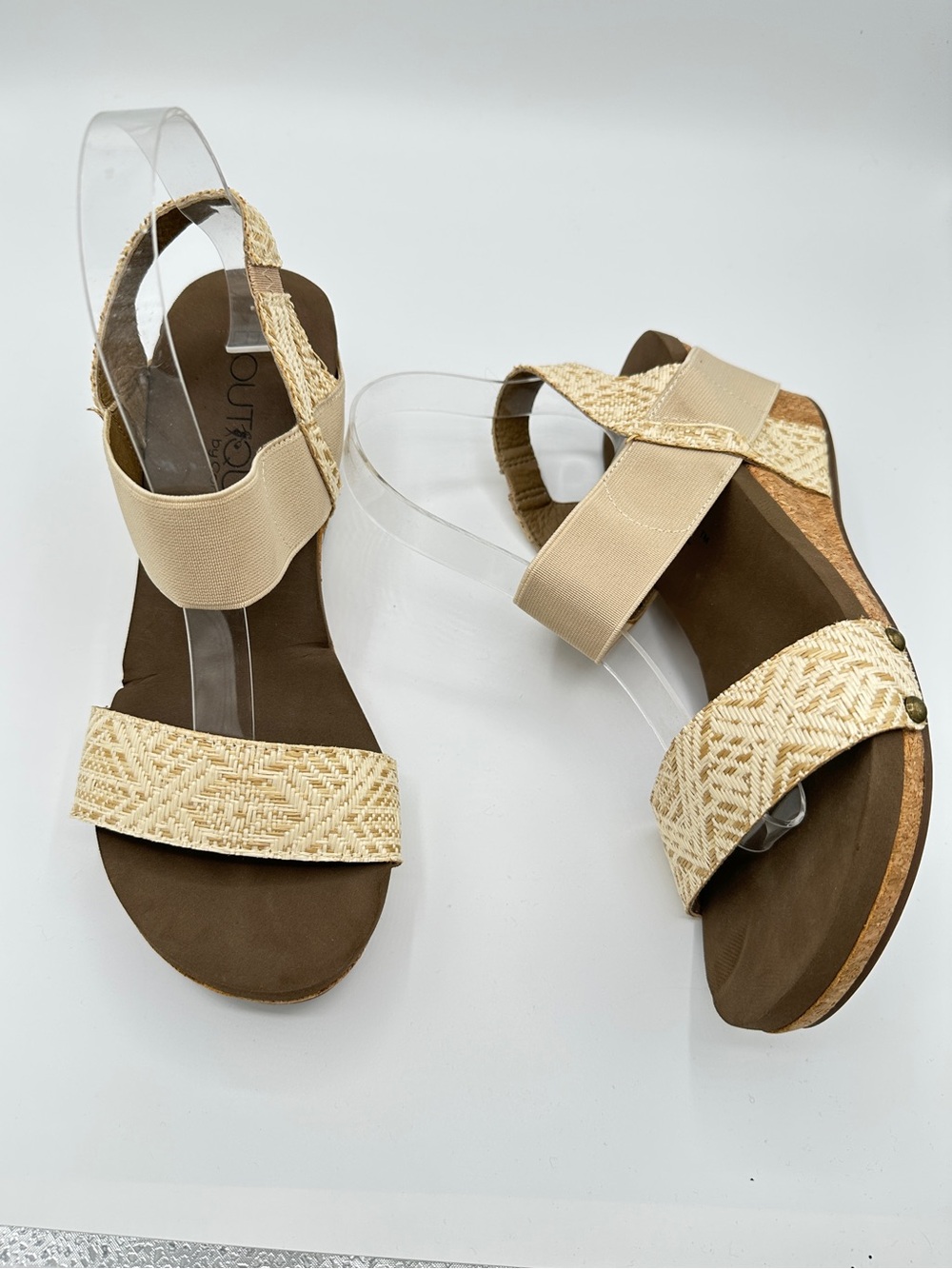 Corkys Natural Beige Woven Elastic-Strap Wedge Platform Sandals